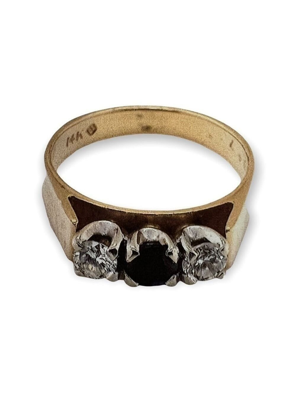 𝅺YELLOW And White Gold Diamond And Sapphire Ring. - Picture 4 of 5
